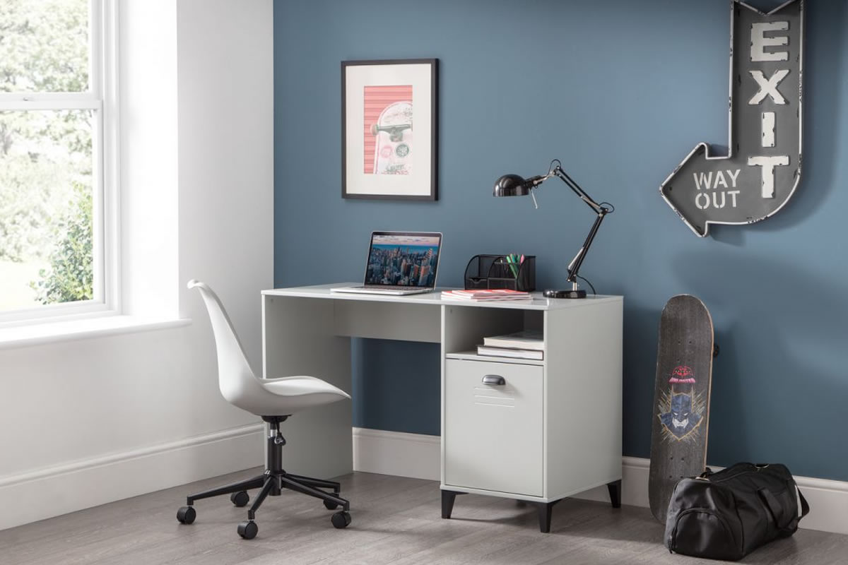 Painted Grey Single Pedestal Desk With Cupboard …
